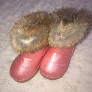 Pink fur boots